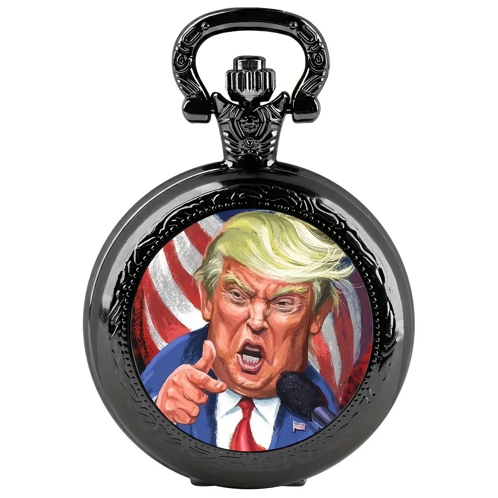 Donald Trump Design Quartz Pocket Watch with Glass Face - Presidential Style Collectible Timepiece