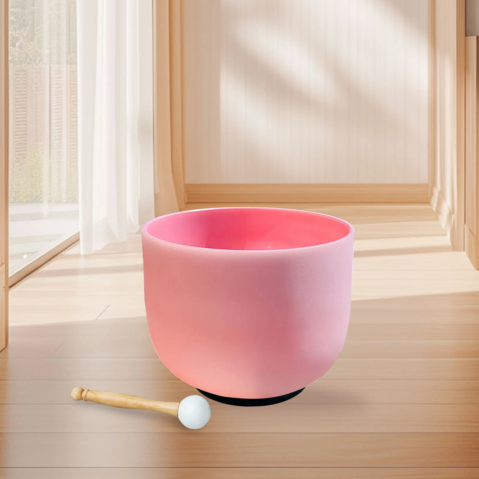 Hye-eun 8 inch Pink Crystal Singing Bowl for Sound Healing with Free Rubber Mallet