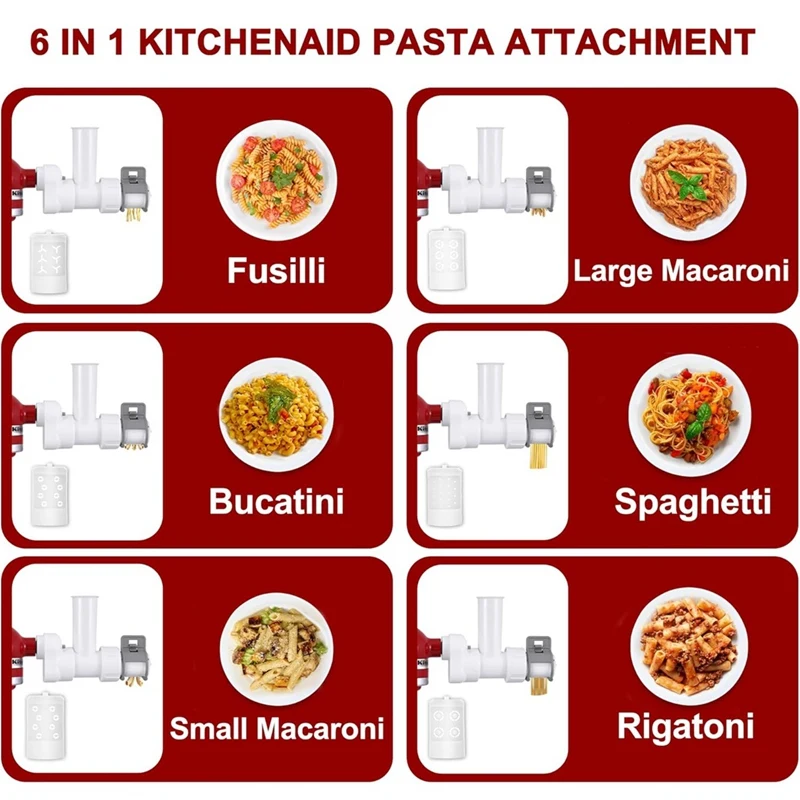 6 In 1 Pasta Attachment For Kitchenaid Stand Mixers Pasta Pres Maker Attachment Set With 6 Different Shapes Pasta