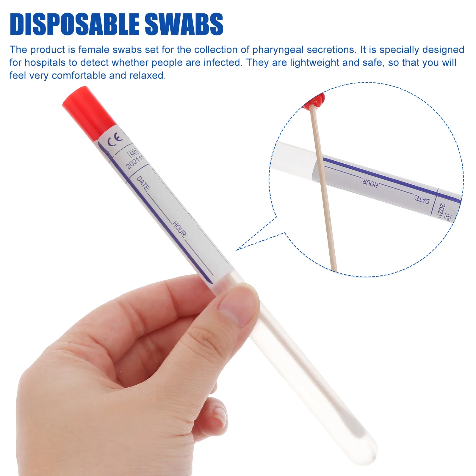 100 Pcs Sampling Swab Single Use Swabs Oral Disposable Specimen Collection Stick Wood Cotton Sticks Female