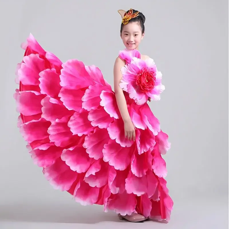 Classical Dance Costume opening dance women children with a large swing dress blooming flowers lotus peonies hanfu dance dress