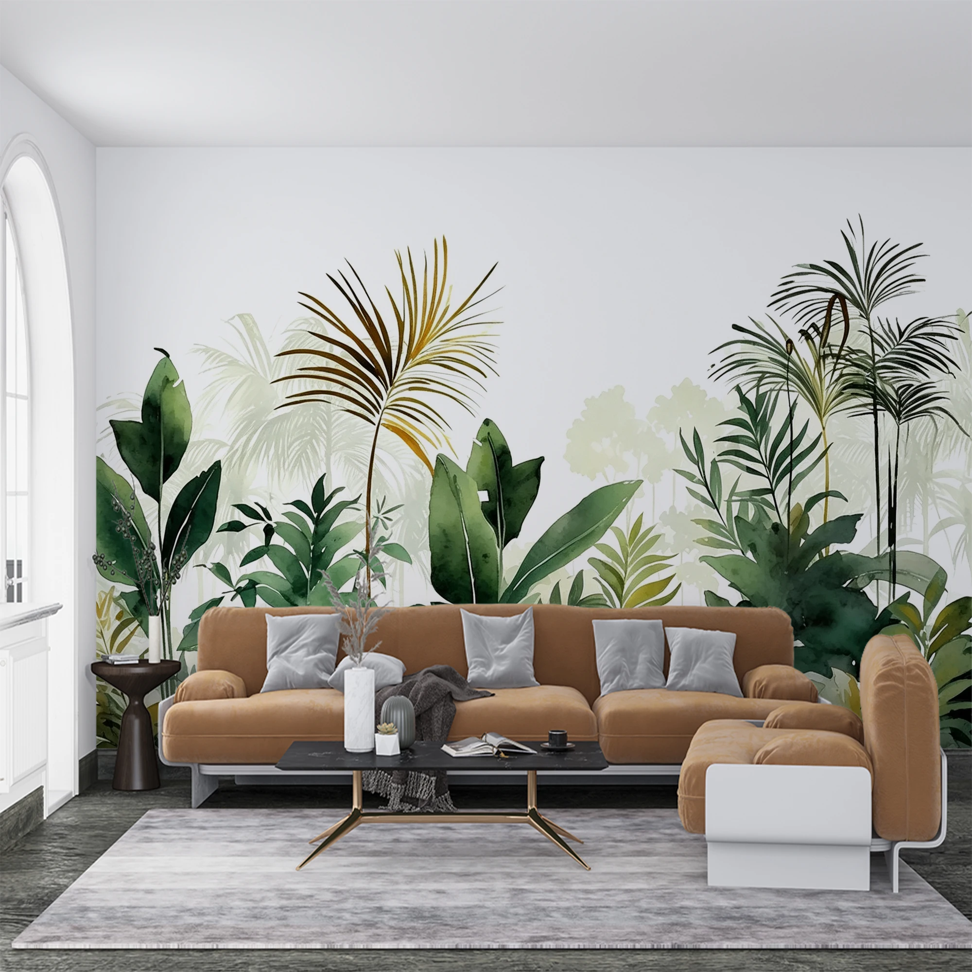 Custom Watercolor Tropical Jungle Mural Wallpaper Palm Leaf Green Plant Wall Paper for Living Room Bedroom Home Wall Decor