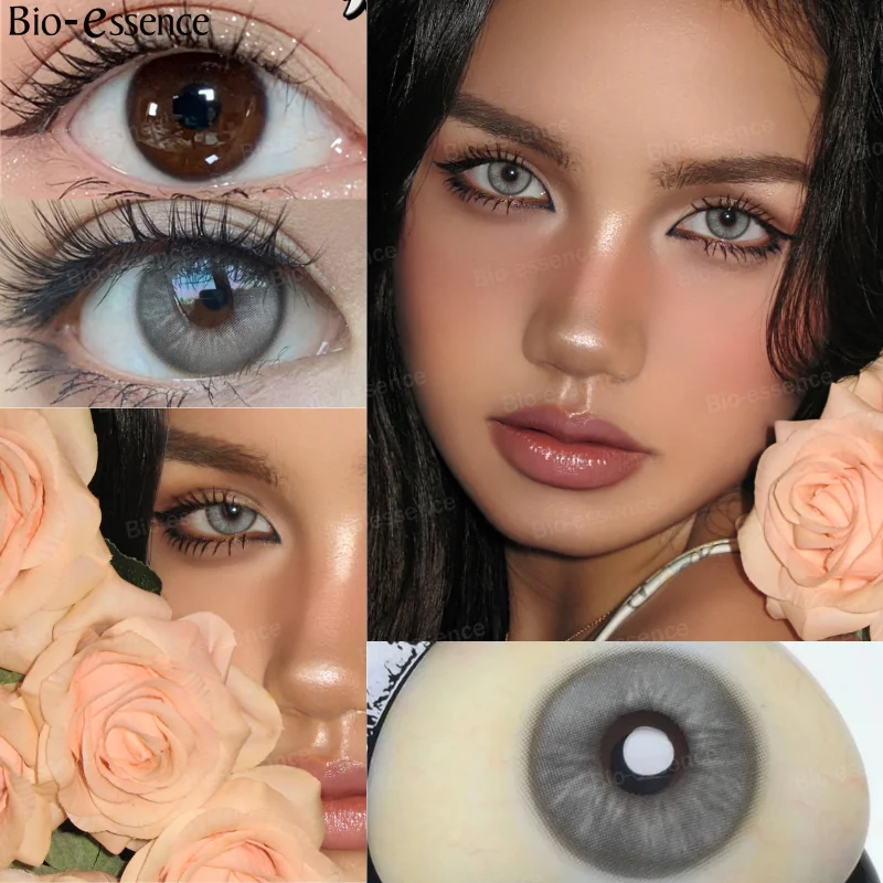 Bio-essence 1 Pair Big Eye Korean Lenses Colored Contact Lenses with Degree Myopia Lenses Green Lenses Black Lenses Prescription
