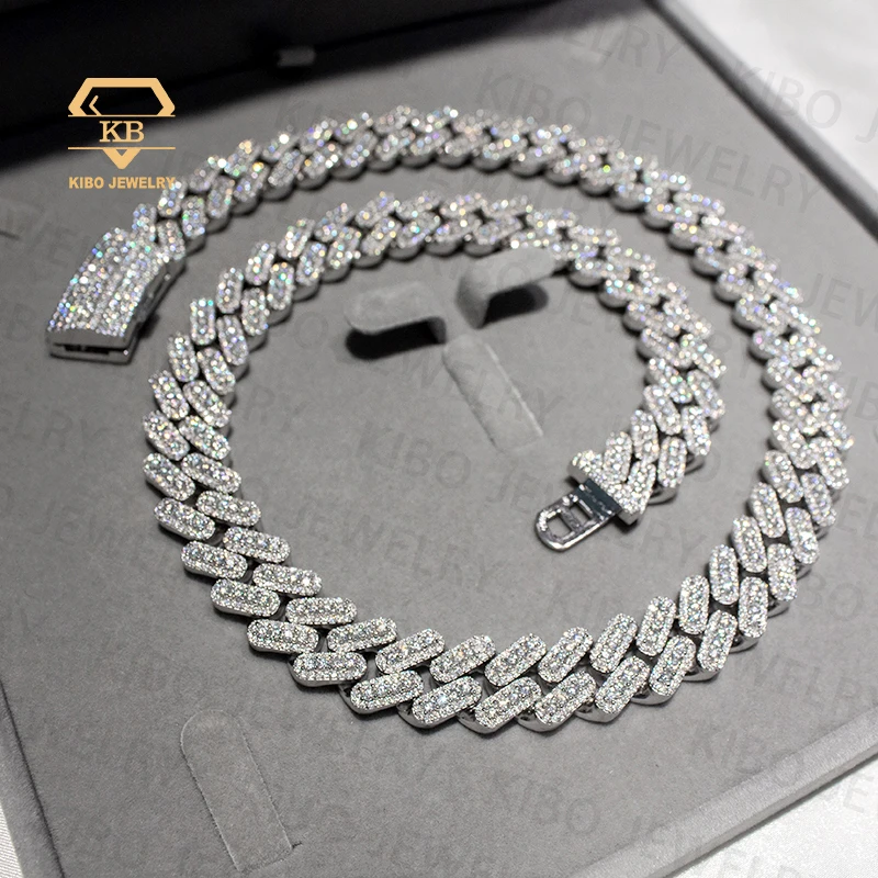 Hip Hop Chains Jewelry For Men 15mm Clustered Real Moissanite Big Diamonds Cuban Link Chain 925 Silver Necklace Iced Out Chain