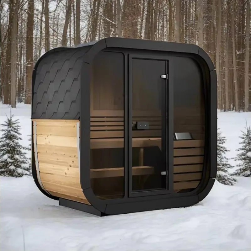 Customized 2 Person Outdoor Cube Sauna, Red Cedar Solid Wood Stylish Steam Sauna Room Factory Direct Supply