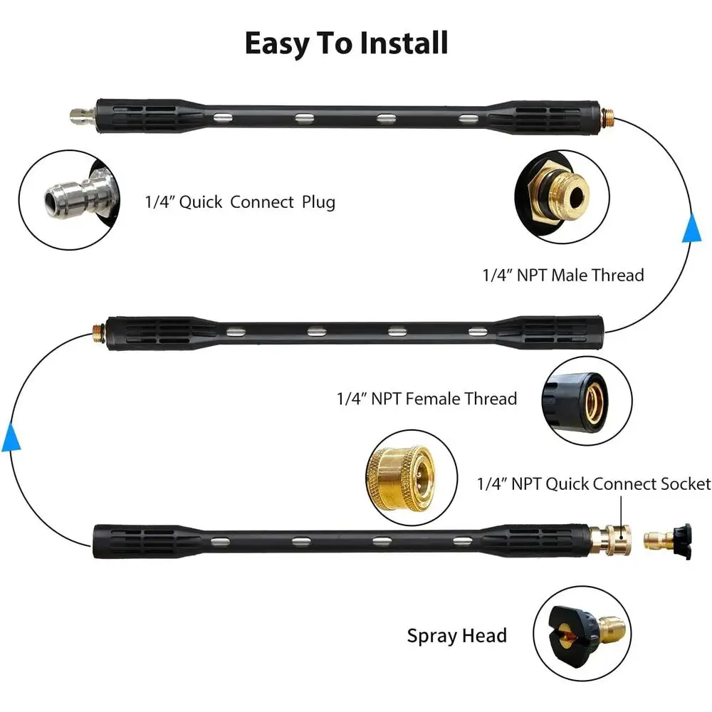 Pressure Washer Extension Wand 9 Pack Gutter Cleaning Tools with 6 Spray Nozzle Tips 4000 PSI Power Washer Replacement Stainless