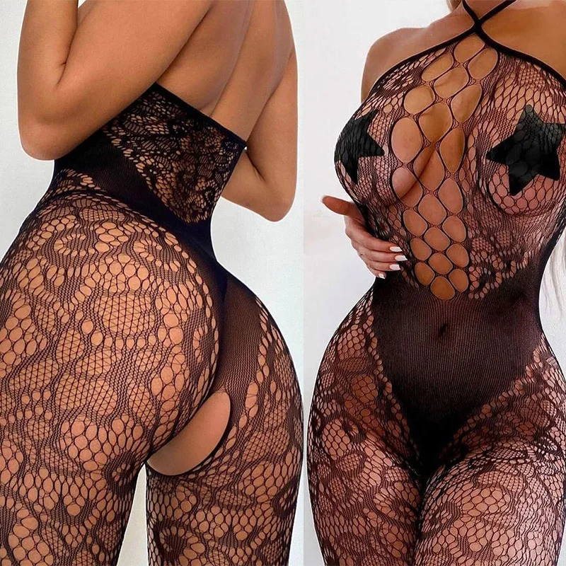 Sexy Lingerie Women Crotchless Bodystockings Fishnet Body Underwear Open Crotch Bodysuit Erotic Striper Costume Porn Sex Set