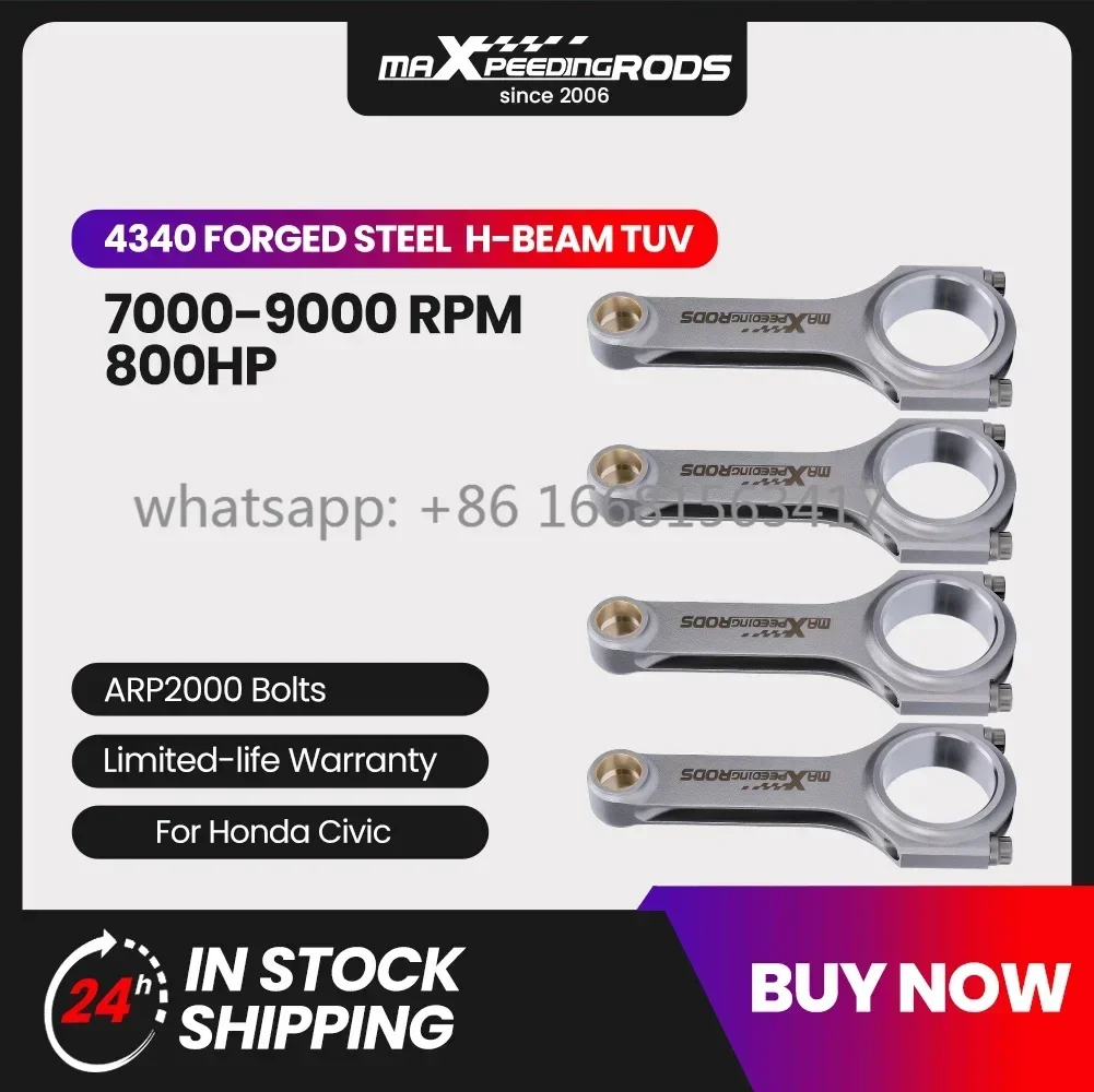 Forged EN24 4340 Connecting Rods +ARP Bolts For Honda Civic Si, CRX Si 1988–19 For CRX D16 D16A D16Y7 D16Y8 D16Z6 4PCS Conrod