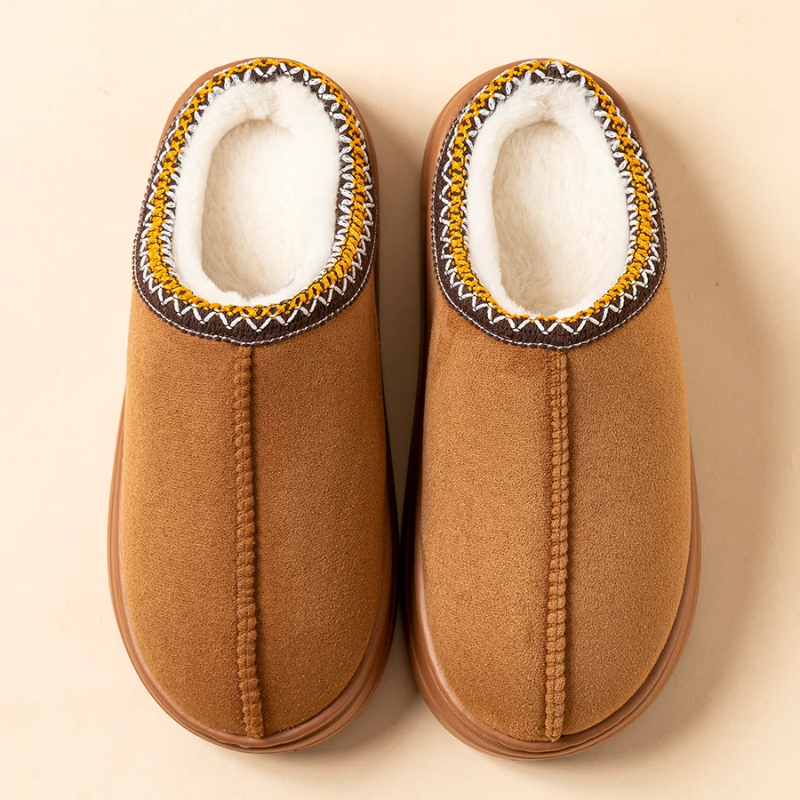 Fashion Women\'s Slippers Winter Outdoor Indoor Warm Fur Cotton Breathable Anti-slip Comfortable Men Boots Flat Shoes Couple