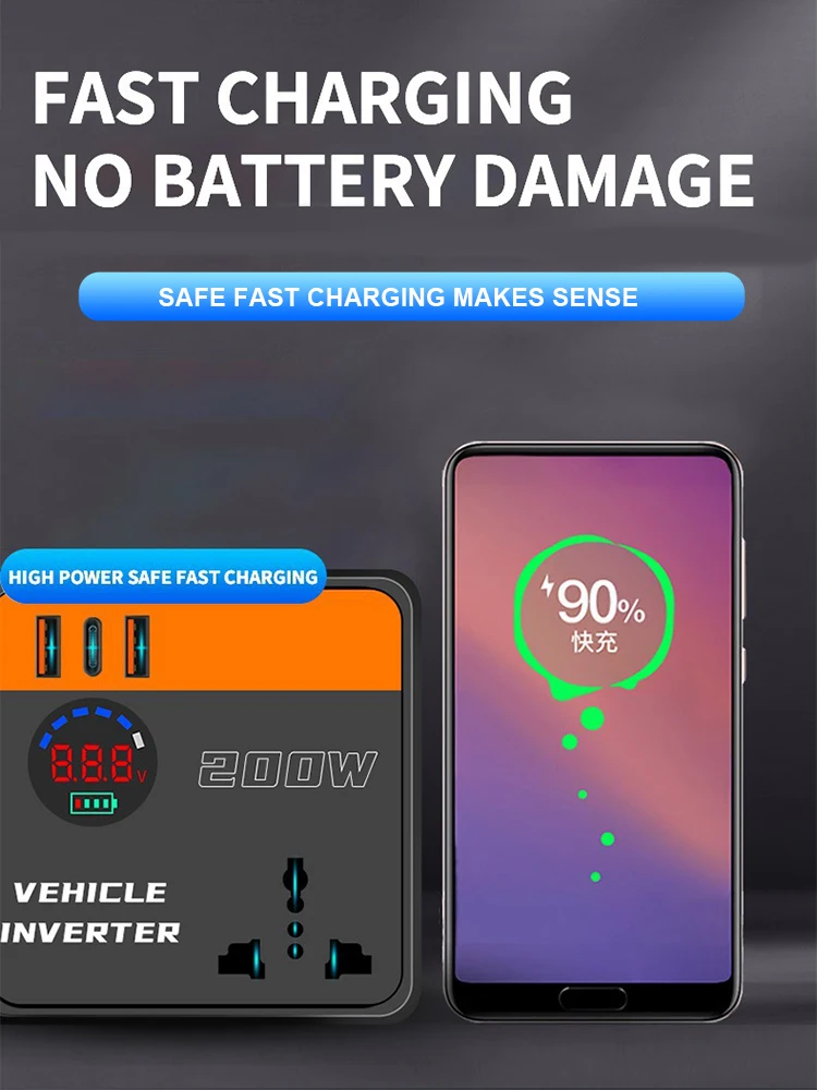 200 واط الذروة سيارة العاكس DC12V/24 فولت إلى DC110V/220 فولت مع شاشة LED شحن سريع محولات عاكس الطاقة للمركبات 150 واط #5