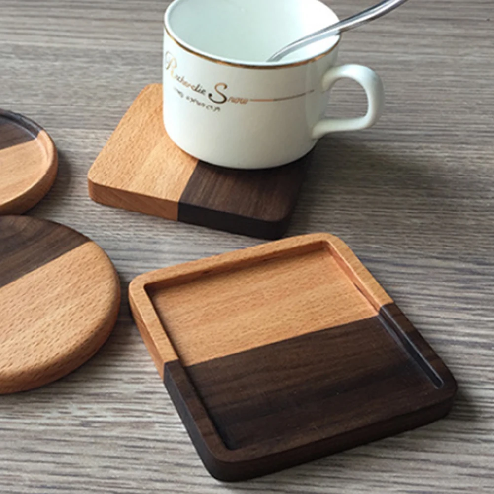 

1pc Wooden Coasters Natural Wood Heat Resistant Non Slip Smooth Creative Design For Home Tea House Restaurant Decor Khaki Coffee
