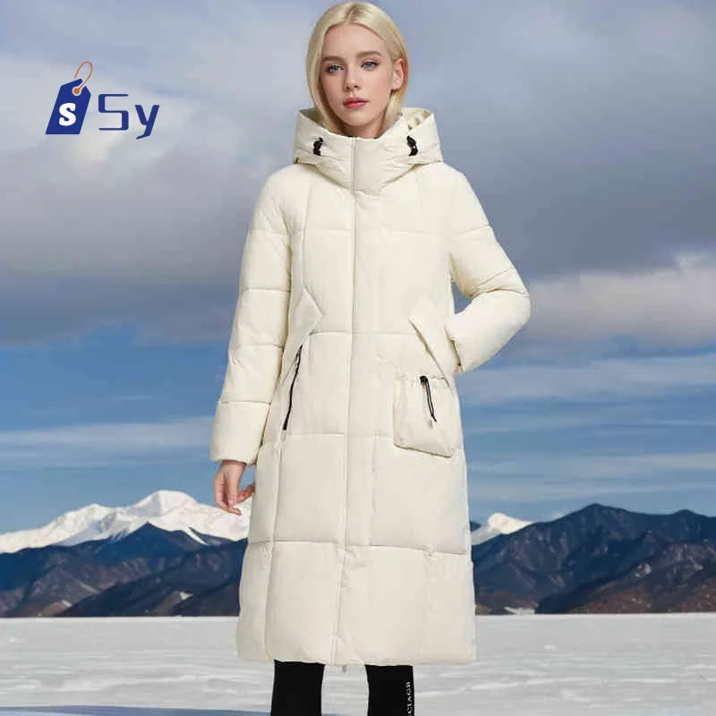 Sy 2024 Winter Women's Long Cotton Jacket Women's Fashion Solid Color Warm Hooded Pike Coat Zipper Loose Casual Snow Coat Long