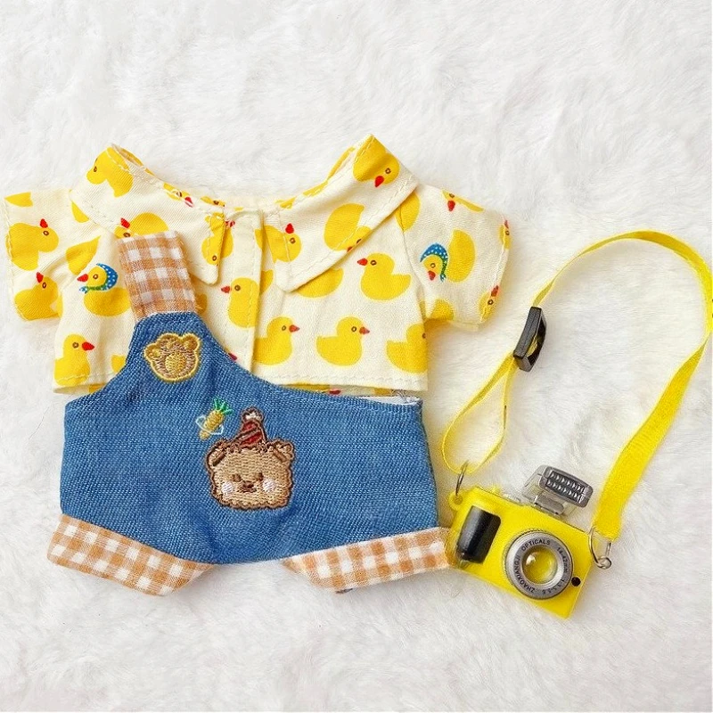 

One-shoulder Bib Overalls and T-shirt Ropa Style Labubu Clothes for 15/17cm Labubu Doll Accessories V1 V2 V3 Baby Outfit Set
