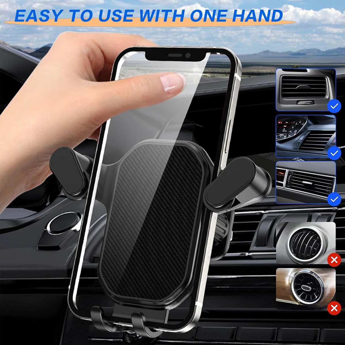 1 Pack Car Phone Holder, Vent Adjustable Car Phone Holder, Firm Grip and Anti-Slip Phone Navigation Holder for most cell phone