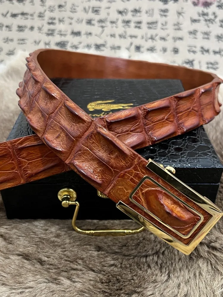 Top Quality Business Men Work Crocodile Genuine Leather Leather Belt For Pants Luxury Handmade Golden Buckle Real Leather Belts