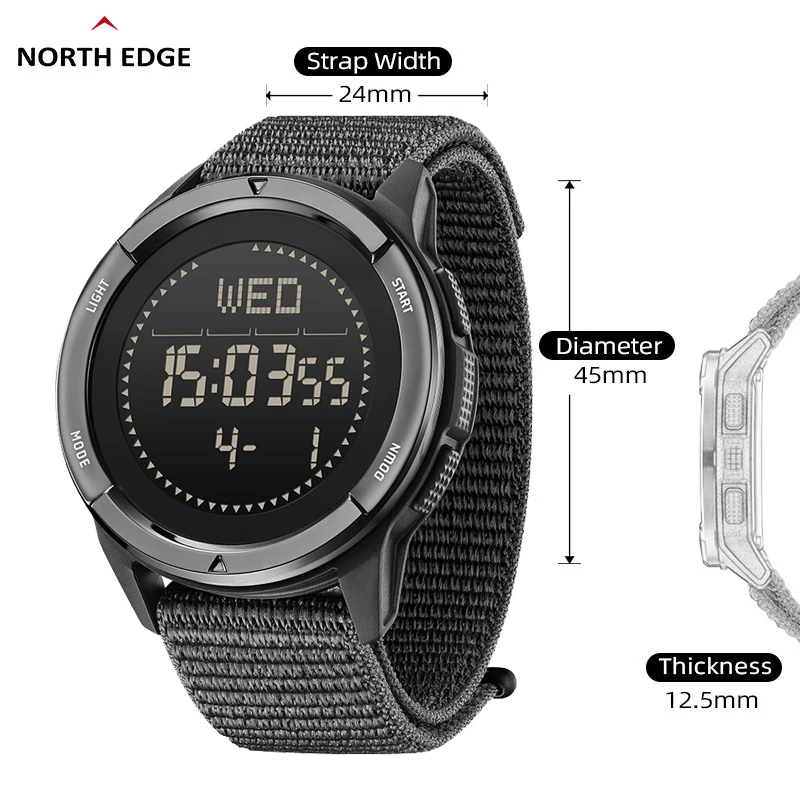 NORTH EDGE APLS Men\'s Digital Carbon fiber Watch Shock Militraly Sports Super Light Outdoor Compass Waterproof 50M Wristwatches