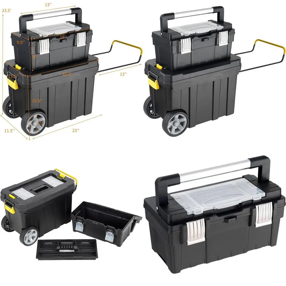 

Portable Stackable Rolling Tool Box with Wheels and Handle, Plastic Mechanic Organizer for Tools and Small Parts Storage