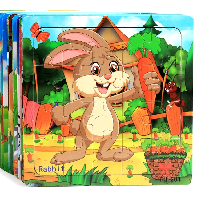 Nowe 20-elementowe drewniane puzzle 3D, kreskówkowe zwierzęta i pojazdy, układanka, zabawki edukacyjne Montessori dla dzieci w wieku 3-6 lat