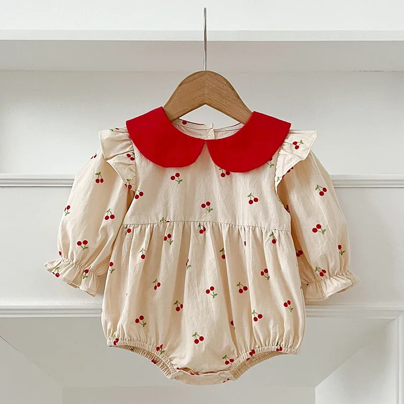 Sisters Clothes Infant Baby Girls Ruffled Dress Rompers Sisters Baby Girls Cherry Print Princess Dress Family Clothes Rompers