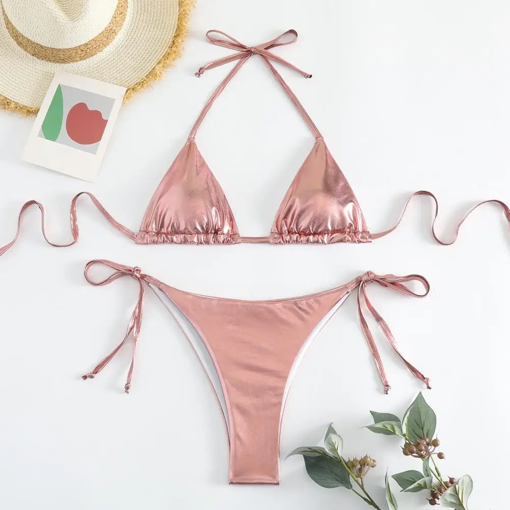 Conjunto de Bikini Sexy para mujer, traje de baño de dos piezas, sujetador Halter con cordones, ropa de playa elegante