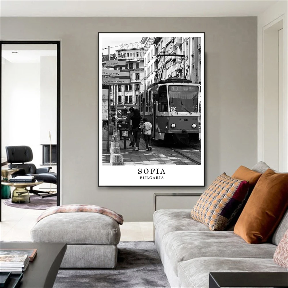 Sofia Bulgaria Travel Wall Art Travel Print Poster Black and White Photo Minimalist Landscape Canvas Painting Home Room Decor