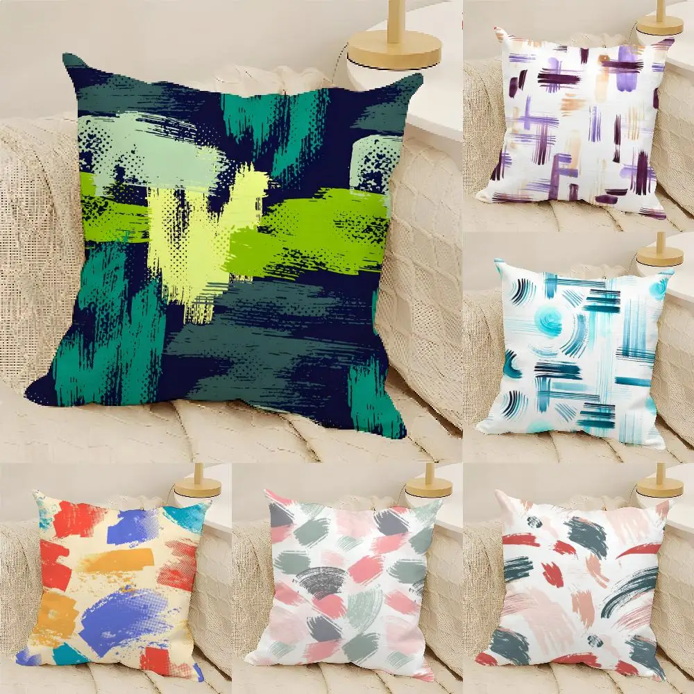 Boho Paint Stroke Art Cushion Cover Natural Linen Organic Fabric Double-Sided Printing Sofa Home Decor Gift Pillow Cover