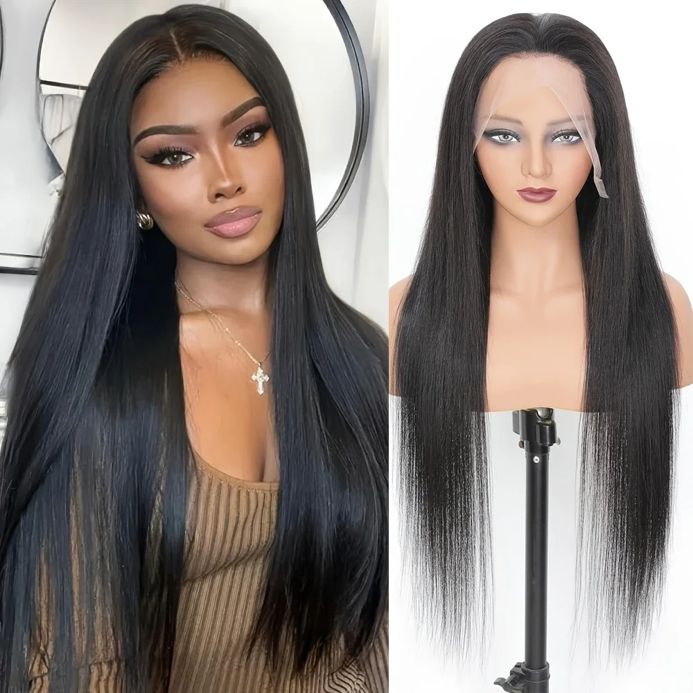

34 36 38Inch Straight Lace Front Wigs Human Hair 180% 13x4 HD Transparent Brazilian Virgin StraightNatural Black Pre Plucked
