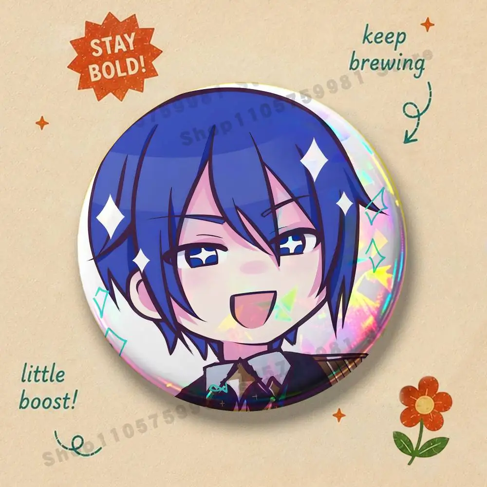 Blue Hair Cute K-Kaito Icon Round Pins Cartoon Brooches Stylish Ornament Badge for Backpack Accessorys Gifts