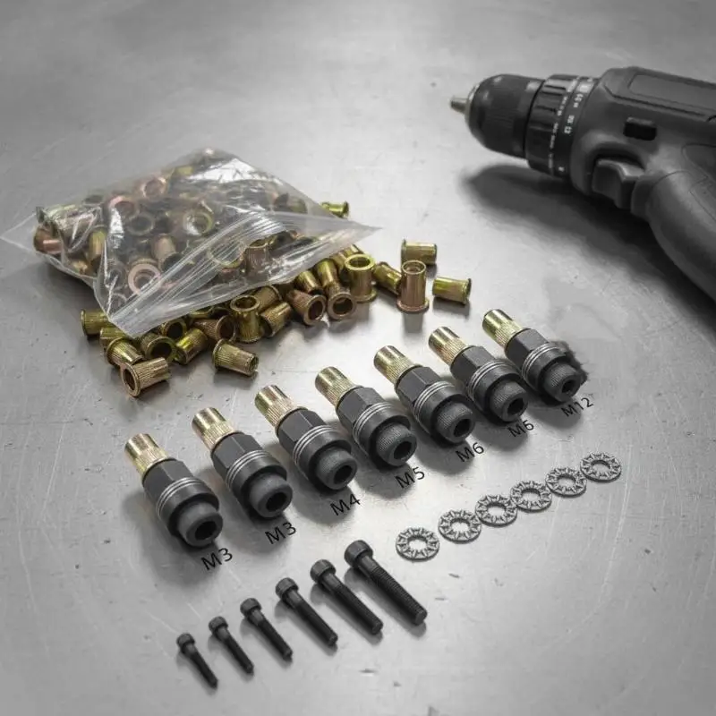 Rivet Nut Installation Kit 52Pcs Heavy Duty M3-M10 Zinc-Coated RH Threaded for Furniture Assembly Auto Modification