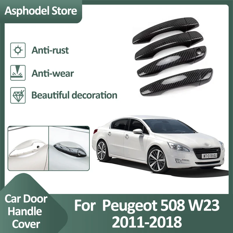 Car Door Handle Trim Cover For Peugeot 508 W23 2011 2012 2013 2014 2015 2016 2017 2018 Exterior Chrome Sticker Gloss Accessories