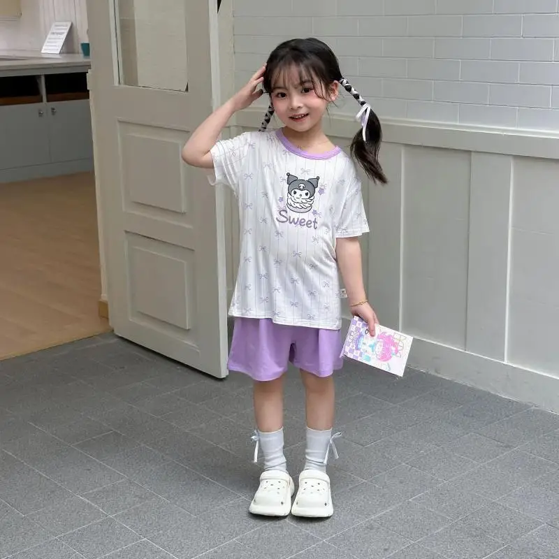 

Sanrio 2-12Y Kids Cotton Pajamas Short Sleeve Shorts Set Soft Breathable Sleepwear Boys Girls Loungewear Cartoon Festival Gift