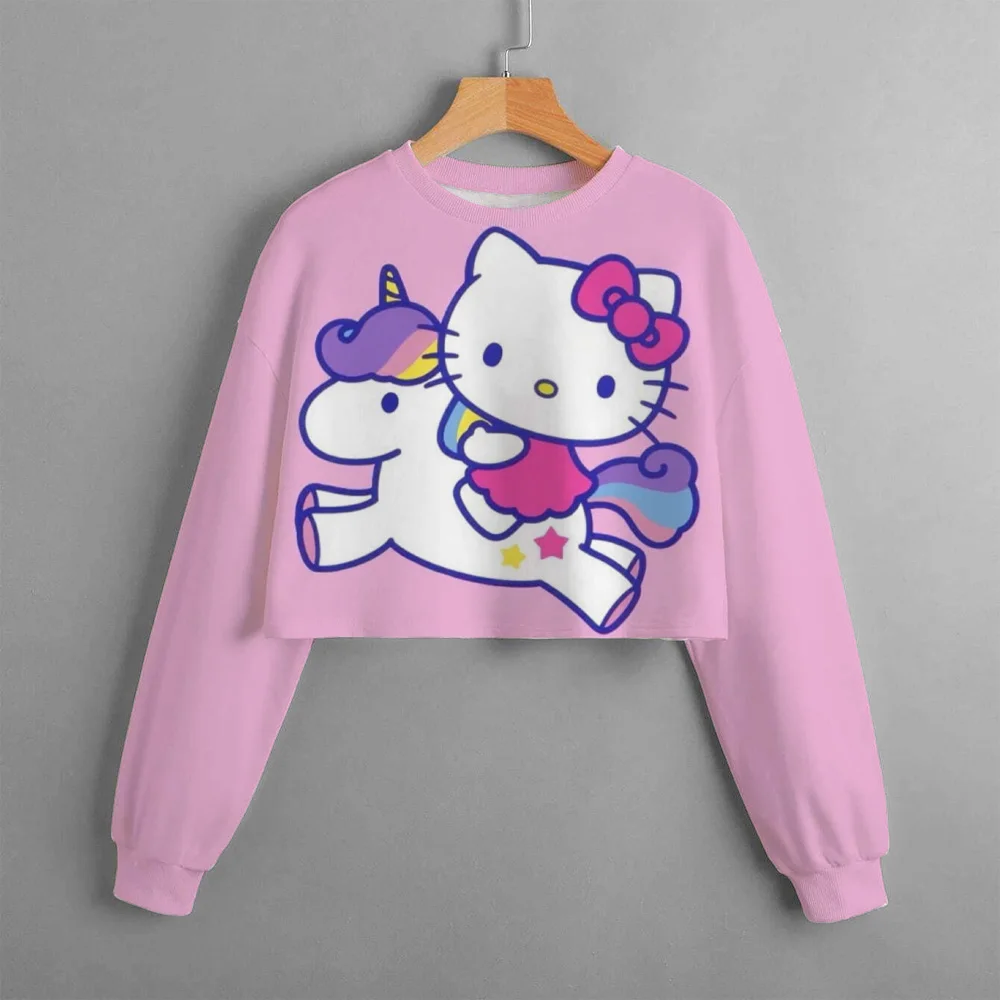 

2023 New Autumn and Winter Children's Clothing Casual Cartoon Printing Girls Short Hello Kitty Unicorn Sweater Cozy Girls Tops