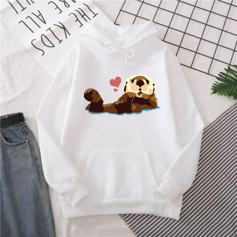 Love Sea otter Hoodies Aesthetic Spring/Autumn Women Clothes Sweatshirt Graphic Cute Cartoon Tops kawaii Unisex Hoodie