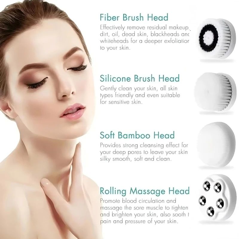 4 In1 전기 클렌징 브러시 방수 페이스 마사지 클렌징 장치 깊은 클렌징 제거 블랙헤드 모공-VVNB