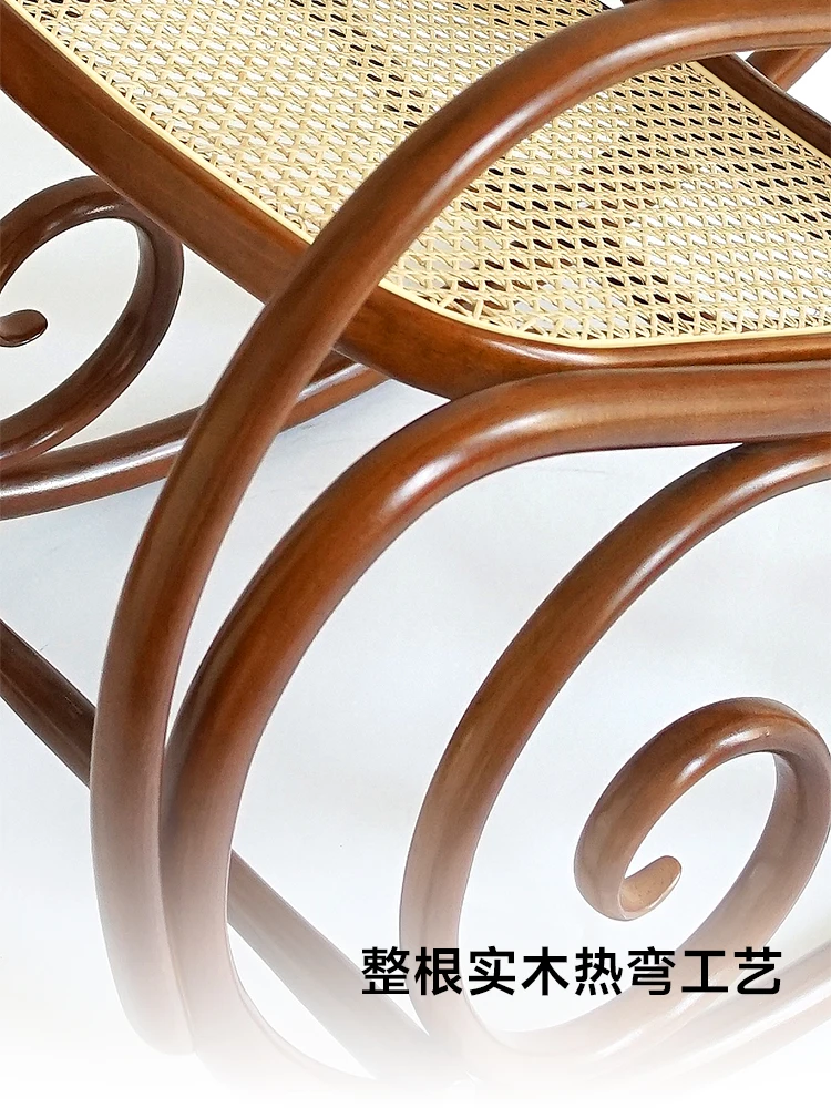 Sonet rocking chair, rattan knitted Nanyang style lounge chair, aged solid wood living room balcony