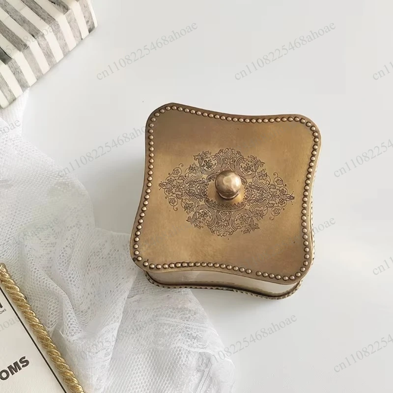 Indian Retro Brass Square Storage Box Multi‑use Desktop Organizer for Dry Fruits Keys Classic Vintage Sundry Home Holder