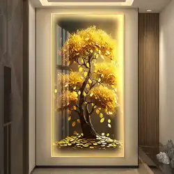 Chinese LED Fortune Tree Mural Lamp Remote Control Room Decoration Crystal Porcelain Indoor Painting Entrance Light Fixture