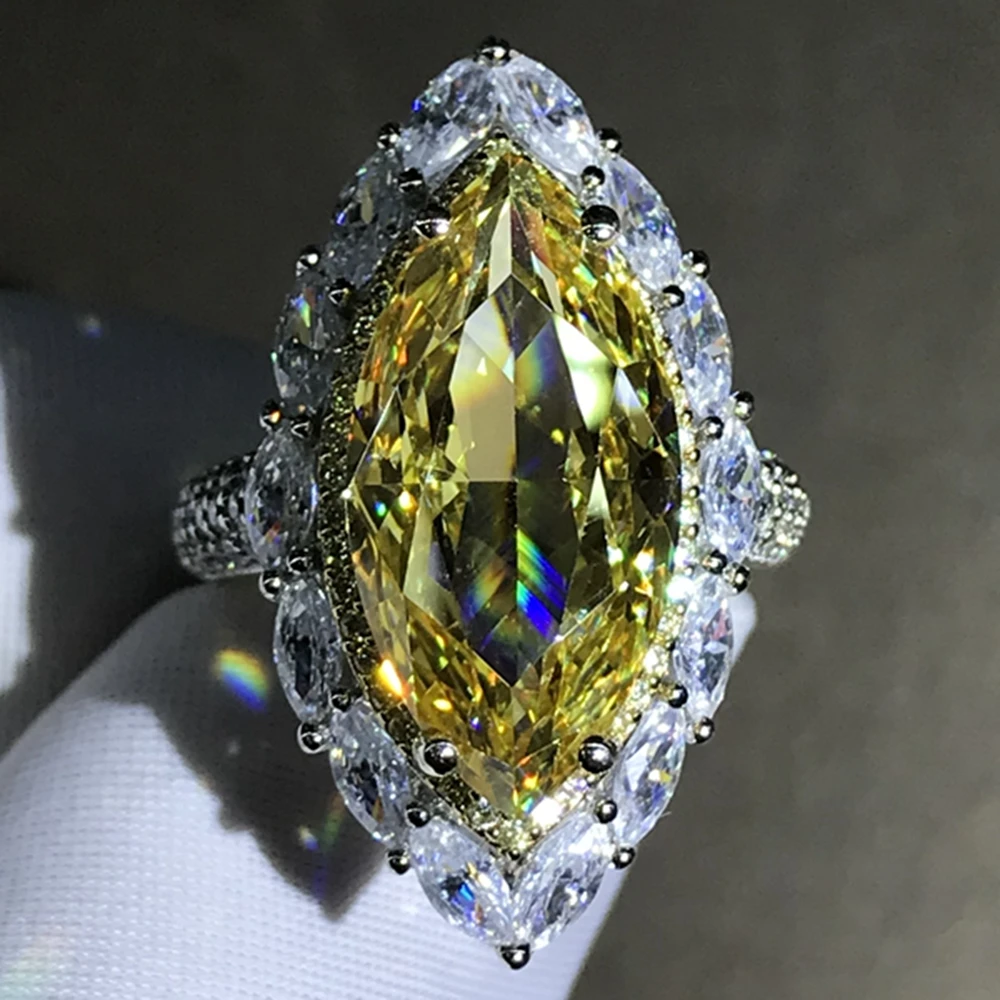 IsRabbit 9K 14K 18K Gold Marquise Cut 10CT VVS Lab Grown Fancy Yellow Sapphire Faceted Gemstone Ring Luxury Jewelry DropShipping