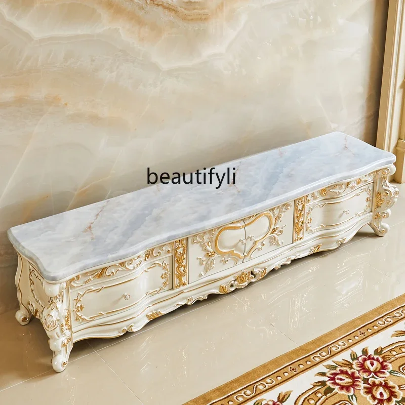 

A44 European solid wood TV cabinet American villa luxury living room carved gold floor cabinet