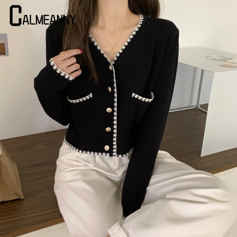 2023 Spring woman Cardigan Vintage V-nevk Blouses For Women Elegant Knit Shirt Tops Casual Slim Long Sleeve party streetwear