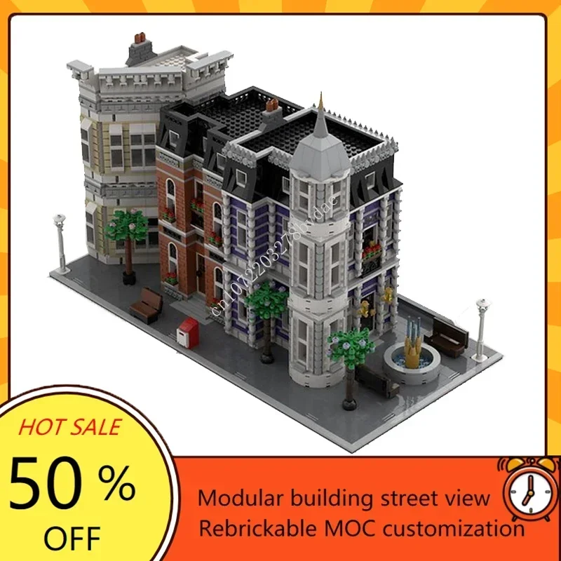 8000+PCS Customized MOC Modular  Luxury Courtyard Villa Street View Model Technology Custom Puzzle Assembly Toy Gift