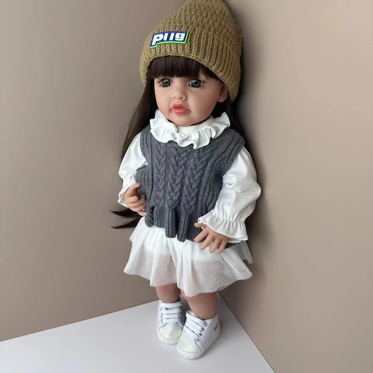 55cm Fully Vinyl Reborn Dolls 22 Inch Lifelike Long Hair Simulation Doll Dress Up Game Accompanying Toy Girl Birthday Gift