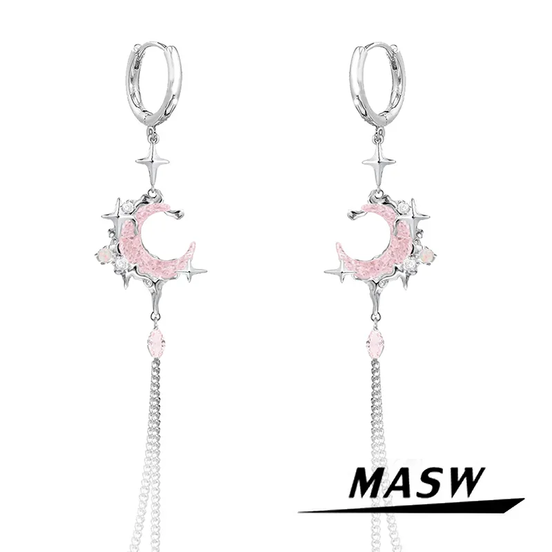 

MASW Original Design Senior Sense High Quality Brass Thick Silver Plated Pink Moon Dangle Earrings For Women Party Gifts