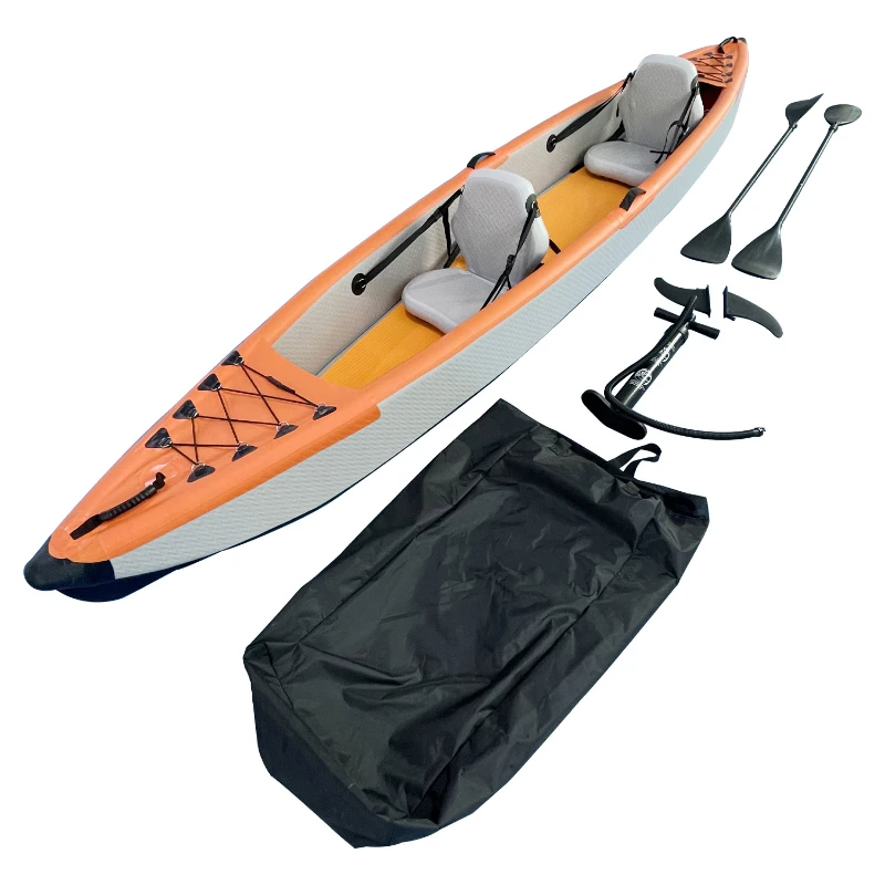 Double-Layer Inflatable Kayak Assault Boat Folding Canoe Dinghy Fishing Boat with Thickened Rubber 0.9mm PVC for Two Persons