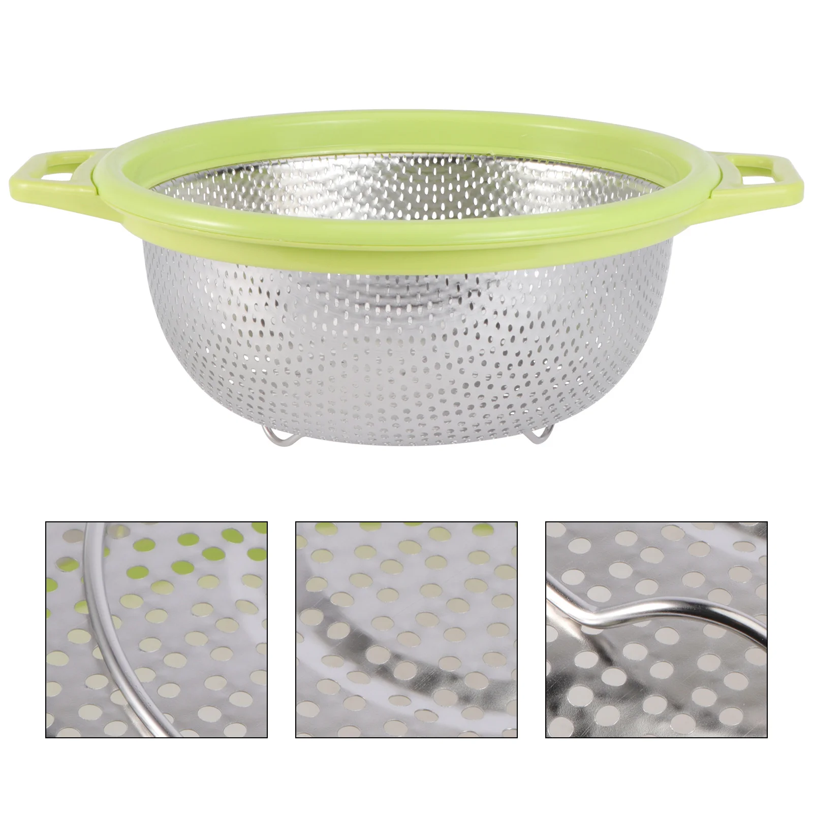 

1Pcs Rice Washing Colander Stainless Steel Vegetable Fruit Strainer Bowl Reinforced Handle Kitchen Drain Basket Basket