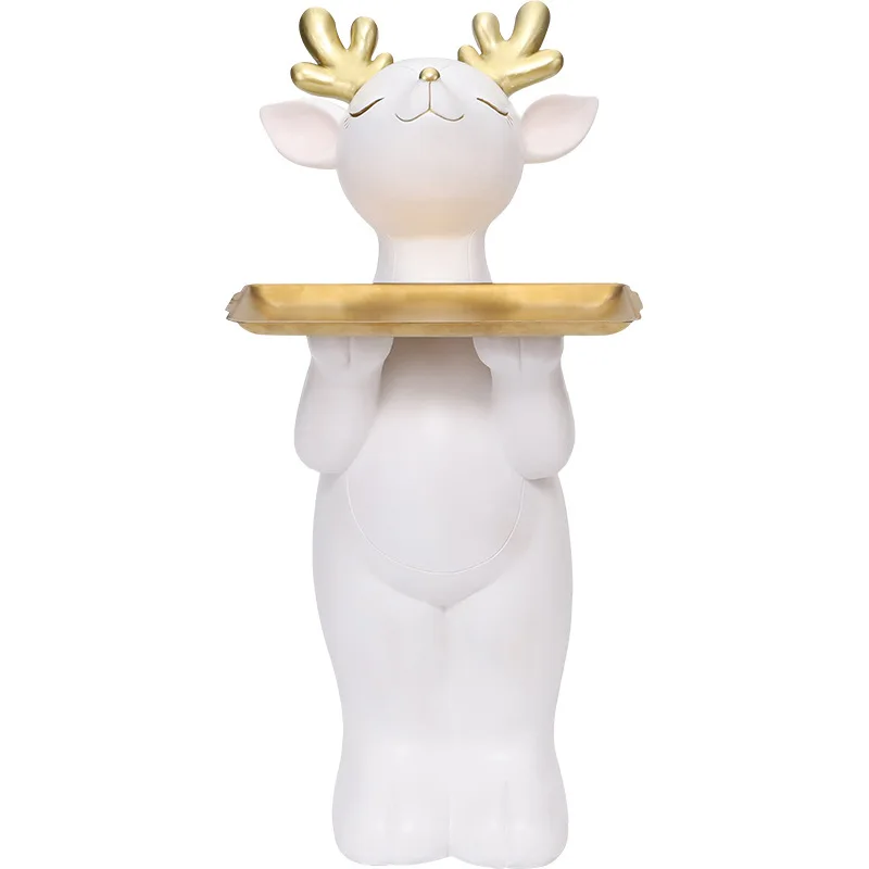 *Re Home Large Floor Decoration Deer Ornament Creative Large Standing Sika Deer Coffee Table Tray Storage~