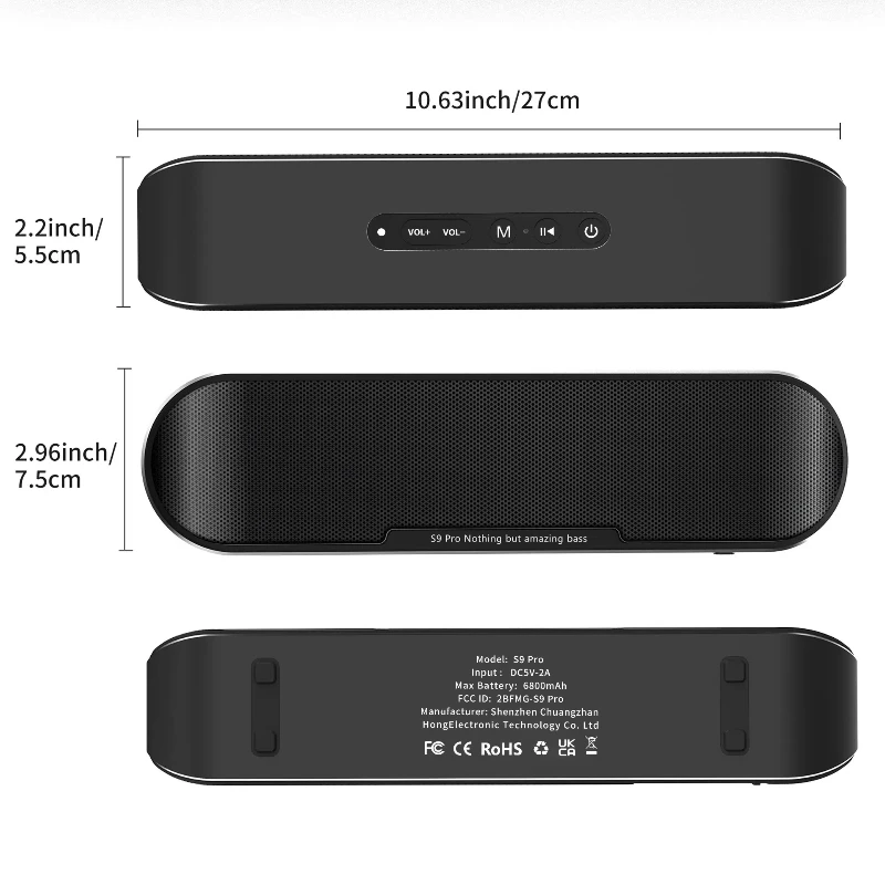 Cañón De acero pequeño para graves pesados S9Pro, Bluetooth 5,3, Caixa De Som, sonido envolvente estéreo, portátil, alta potencia, batería De larga duración de 60W, TWS