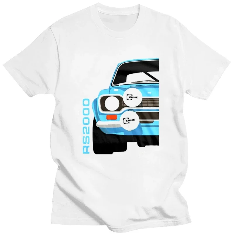 2024 NEW American Classic Car Escort Blue Mk1 Rs2000 Car White  Mens New Fashion Brand Clothing Tops Men T Shirt Clothes