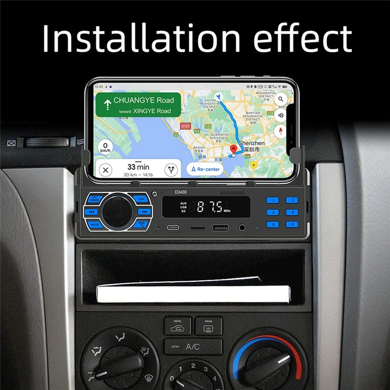FULL-1Din 車 MP3 電話ホルダー位置決めカーライン保護スマート Bluetooth 通話カラーライト音声制御 FM ラジオ