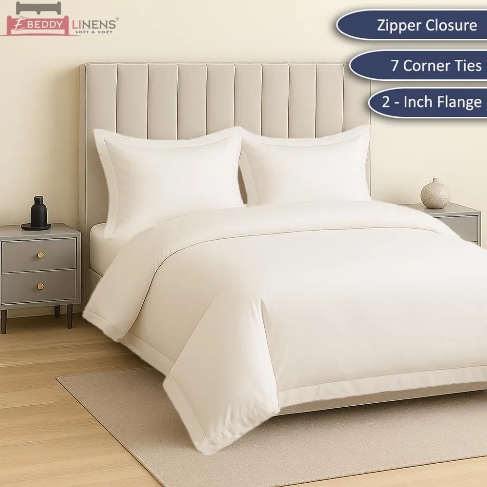 ชุดผ้าปูผ้านวมผ้าฝ้ายอียิปต์ขนาดซุปเปอร์คิง สีขาว ขนาด 120x120 ซม. พร้อมซิปปิดและสายรัดมุม 7 จุด เพื่อประสบการณ์นุ่มสบาย